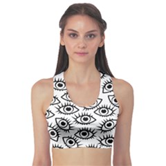 Black And White Cartoon Eyeballs Sports Bra by SpinnyChairDesigns