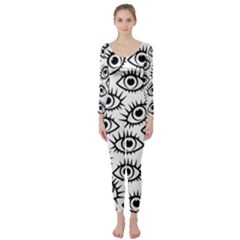 Black And White Cartoon Eyeballs Long Sleeve Catsuit by SpinnyChairDesigns