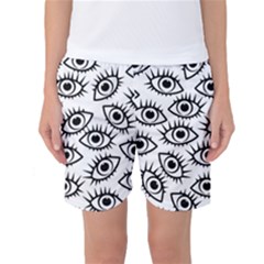 Black And White Cartoon Eyeballs Women s Basketball Shorts by SpinnyChairDesigns