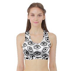 Black And White Cartoon Eyeballs Sports Bra With Border by SpinnyChairDesigns