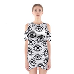 Black And White Cartoon Eyeballs Shoulder Cutout One Piece Dress