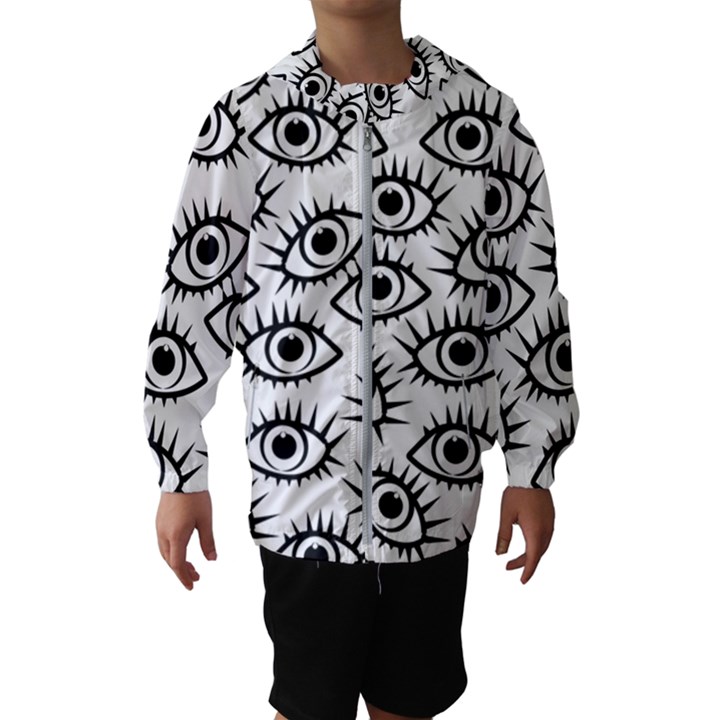 Black and White Cartoon Eyeballs Kids  Hooded Windbreaker