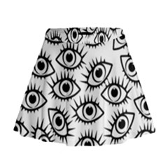 Black And White Cartoon Eyeballs Mini Flare Skirt by SpinnyChairDesigns