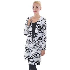 Black And White Cartoon Eyeballs Hooded Pocket Cardigan by SpinnyChairDesigns