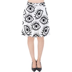 Black And White Cartoon Eyeballs Velvet High Waist Skirt