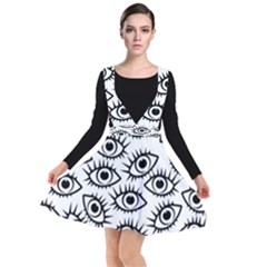 Black And White Cartoon Eyeballs Plunge Pinafore Dress by SpinnyChairDesigns