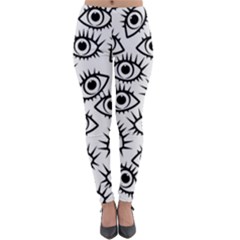 Black And White Cartoon Eyeballs Lightweight Velour Leggings by SpinnyChairDesigns