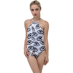 Black And White Cartoon Eyeballs Go With The Flow One Piece Swimsuit by SpinnyChairDesigns