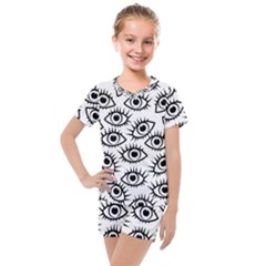 Black And White Cartoon Eyeballs Kids  Mesh Tee And Shorts Set