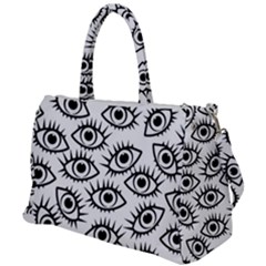 Black And White Cartoon Eyeballs Duffel Travel Bag by SpinnyChairDesigns