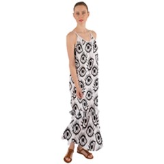 Black And White Cartoon Eyeballs Cami Maxi Ruffle Chiffon Dress by SpinnyChairDesigns