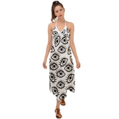 Black And White Cartoon Eyeballs Halter Tie Back Dress  by SpinnyChairDesigns