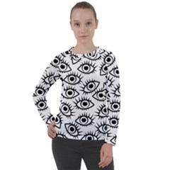 Black And White Cartoon Eyeballs Women s Long Sleeve Raglan Tee