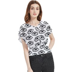 Black And White Cartoon Eyeballs Butterfly Chiffon Blouse