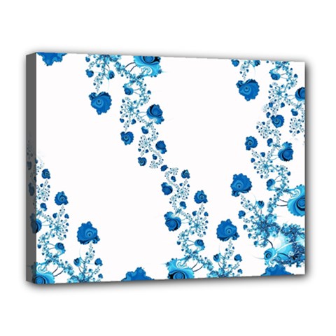 Abstract Blue Flowers On White Canvas 14  X 11  (stretched) by SpinnyChairDesigns