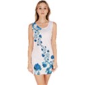 Abstract Blue Flowers on White Bodycon Dress View1