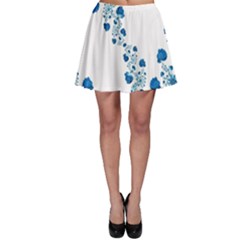 Abstract Blue Flowers On White Skater Skirt by SpinnyChairDesigns