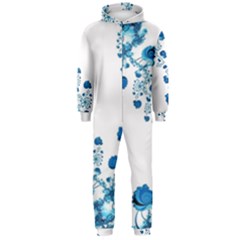 Abstract Blue Flowers On White Hooded Jumpsuit (men)  by SpinnyChairDesigns