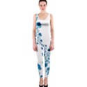 Abstract Blue Flowers on White One Piece Catsuit View1