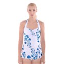 Abstract Blue Flowers on White Boyleg Halter Swimsuit  View1