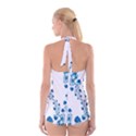 Abstract Blue Flowers on White Boyleg Halter Swimsuit  View2