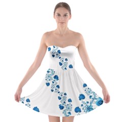 Abstract Blue Flowers On White Strapless Bra Top Dress by SpinnyChairDesigns