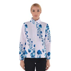 Abstract Blue Flowers On White Winter Jacket by SpinnyChairDesigns