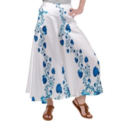 Abstract Blue Flowers On White Satin Palazzo Pants by SpinnyChairDesigns