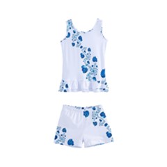 Abstract Blue Flowers On White Kids  Boyleg Swimsuit by SpinnyChairDesigns