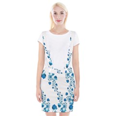 Abstract Blue Flowers On White Braces Suspender Skirt by SpinnyChairDesigns