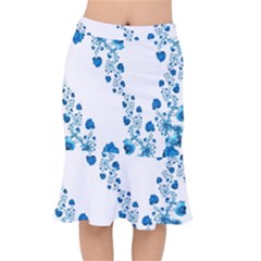 Abstract Blue Flowers On White Short Mermaid Skirt by SpinnyChairDesigns