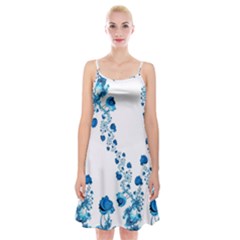 Abstract Blue Flowers On White Spaghetti Strap Velvet Dress by SpinnyChairDesigns