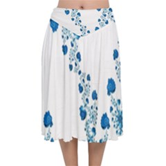 Abstract Blue Flowers On White Velvet Flared Midi Skirt by SpinnyChairDesigns