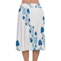 Abstract Blue Flowers on White Velvet Flared Midi Skirt View2