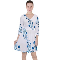 Abstract Blue Flowers On White Ruffle Dress by SpinnyChairDesigns