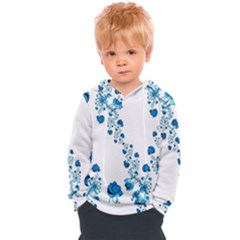 Abstract Blue Flowers On White Kids  Overhead Hoodie by SpinnyChairDesigns