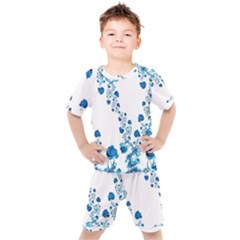 Abstract Blue Flowers On White Kids  Tee And Shorts Set by SpinnyChairDesigns