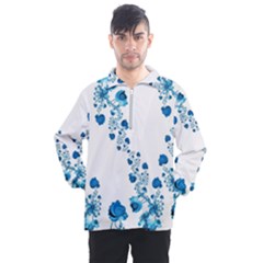 Abstract Blue Flowers On White Men s Half Zip Pullover by SpinnyChairDesigns