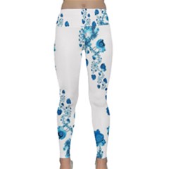 Abstract Blue Flowers On White Lightweight Velour Classic Yoga Leggings by SpinnyChairDesigns