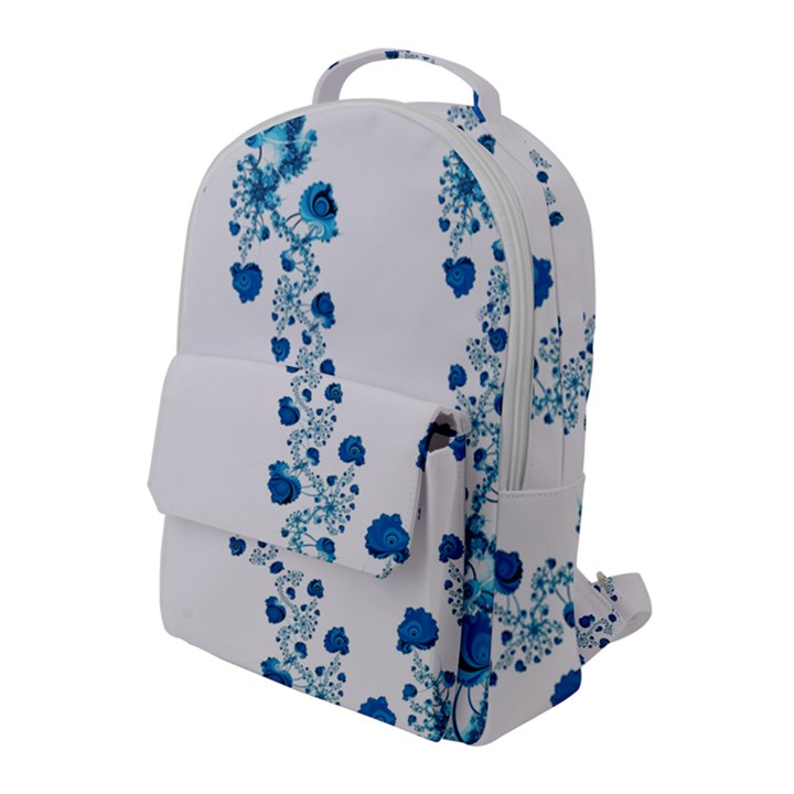 Abstract Blue Flowers on White Flap Pocket Backpack (Large)