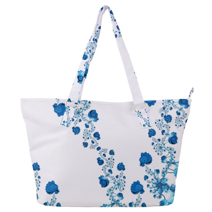 Abstract Blue Flowers on White Full Print Shoulder Bag