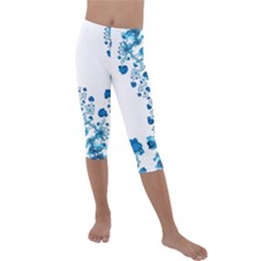 Abstract Blue Flowers On White Kids  Lightweight Velour Capri Leggings  by SpinnyChairDesigns