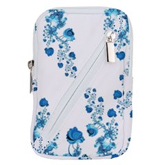 Abstract Blue Flowers On White Belt Pouch Bag (large) by SpinnyChairDesigns