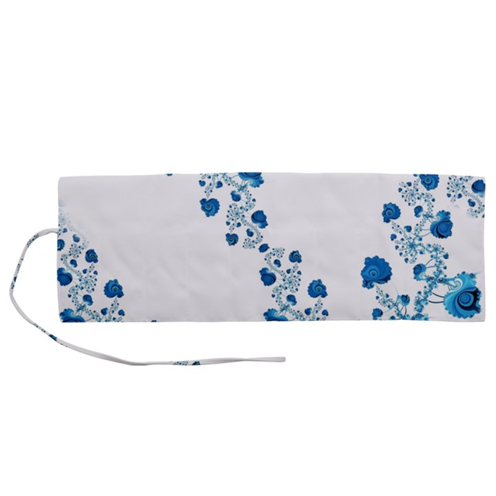 Abstract Blue Flowers on White Roll Up Canvas Pencil Holder (M)