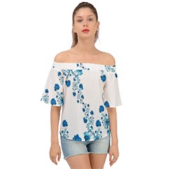 Abstract Blue Flowers On White Off Shoulder Short Sleeve Top by SpinnyChairDesigns