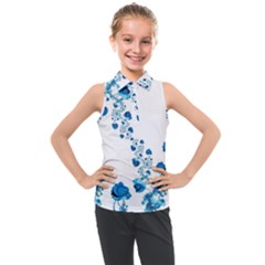 Abstract Blue Flowers On White Kids  Sleeveless Polo Tee