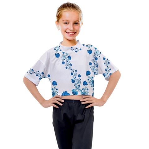 Abstract Blue Flowers On White Kids Mock Neck Tee by SpinnyChairDesigns