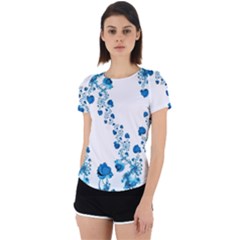 Abstract Blue Flowers On White Back Cut Out Sport Tee