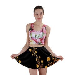 Abstract Gold Yellow Roses On Black Mini Skirt by SpinnyChairDesigns