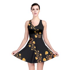 Abstract Gold Yellow Roses On Black Reversible Skater Dress by SpinnyChairDesigns